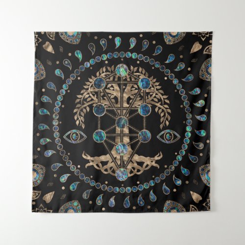 Kabbalah The Tree of Life Abalone and Gold Tapestry