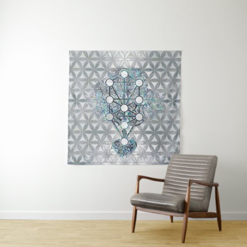 Kabbalah The Tree of Life Abalone shell and pearl Tapestry