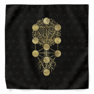 Kabbalah The Tree of Life Gold on Black Bandana