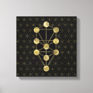Kabbalah The Tree of Life Gold on Black Canvas Print