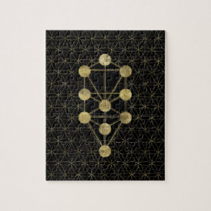 Kabbalah The Tree of Life Gold on Black Jigsaw Puzzle
