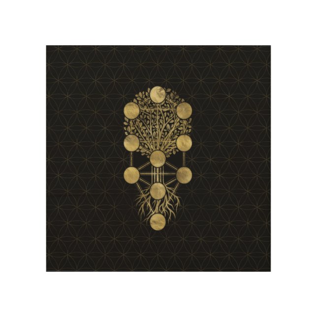 Kabbalah The Tree of Life Gold on Black Wood Wall Art (Front)