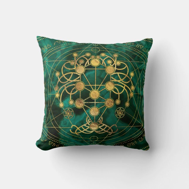 Kabbalah The Tree of Life -Malachite Throw Pillow (Front)