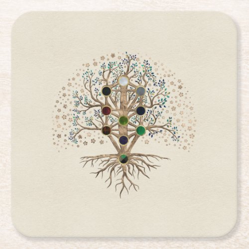 Kabbalah The Tree of Life on canvas Square Paper Coaster