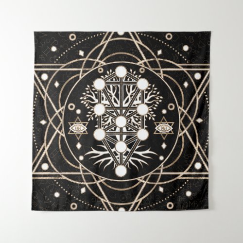 Kabbalah The Tree of Life Sacred Geometry Ornament Tapestry