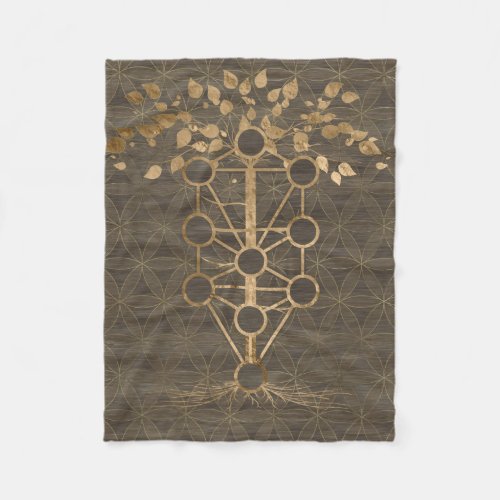 Kabbalah The Tree of Life Vintage Gold on Wood Fleece Blanket