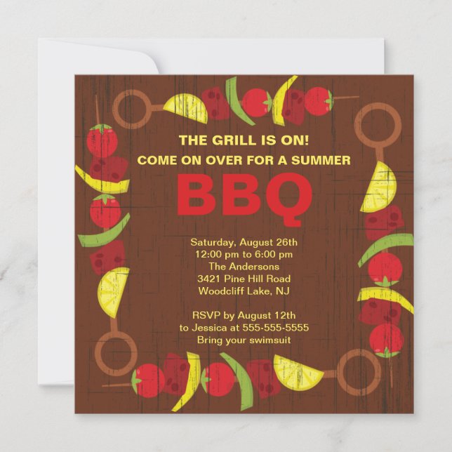 Kabob Summer Barbecue Party Invitation (Front)