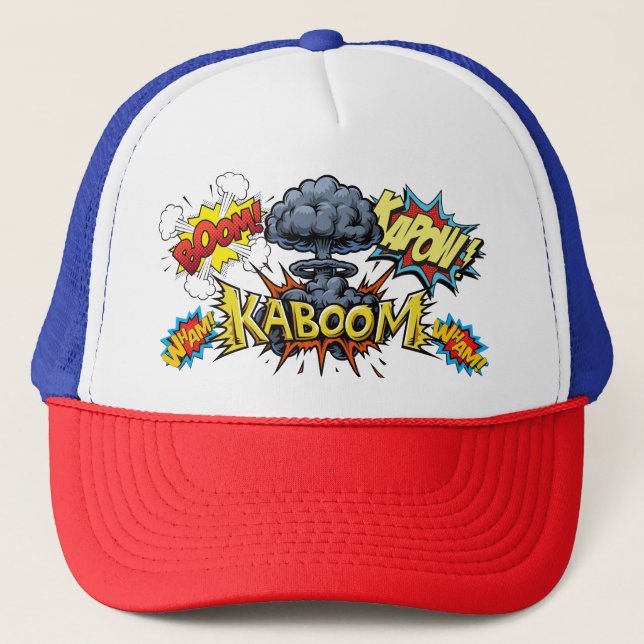 Kaboom Bam Wham Boom Comic Book Baseball Cap (Front)