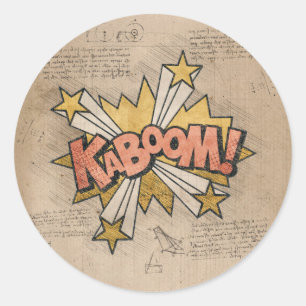 KABOOM! Vintage Comic Book Steampunk Pop Art Classic Round Sticker