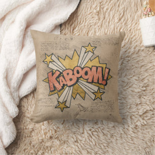 KABOOM! Vintage Comic Book Steampunk Pop Art Throw Pillow