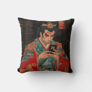 Kabuki Actor with Cell Phone Throw Pillow