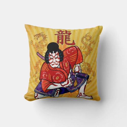 Kabuki Japanese Actor Folk Art Throw Pillow