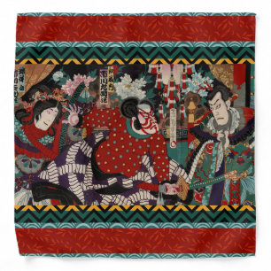 Kabuki Samurai Warriors Woodblock Bandana