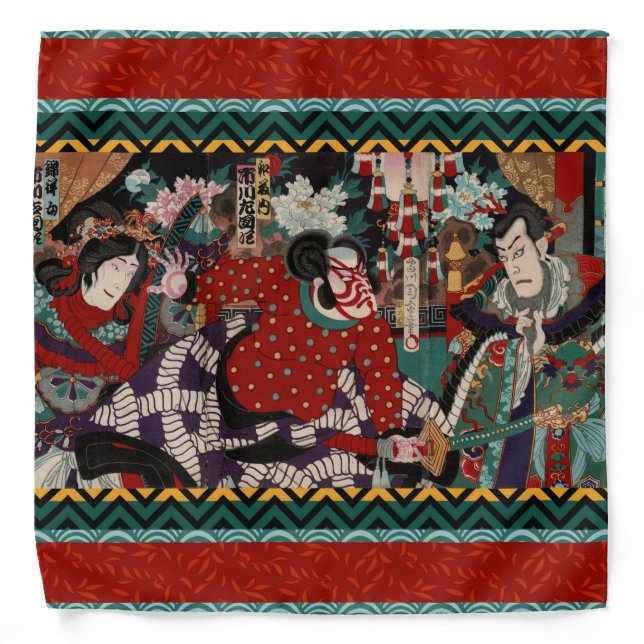 Kabuki Samurai Warriors Woodblock Bandana (Front)