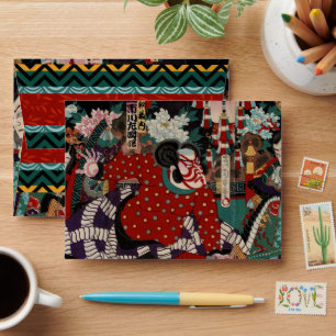 Kabuki Samurai Warriors Woodblock Envelope