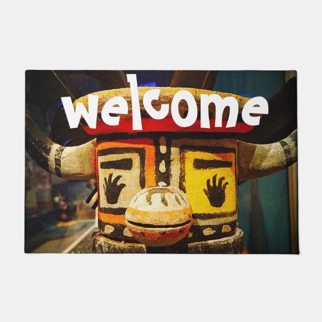 Kachina Doll Cute Face Photo Welcome Typography Doormat (Front)
