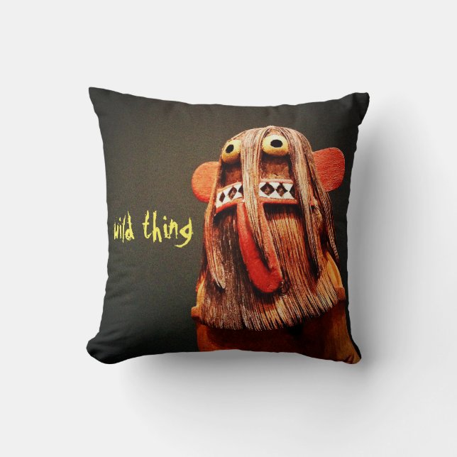 Kachina Doll Face Photo Wild Thing Quote Bold Cute Throw Pillow (Front)