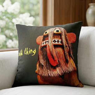Kachina Doll Face Photo Wild Thing Quote Bold Cute Throw Pillow