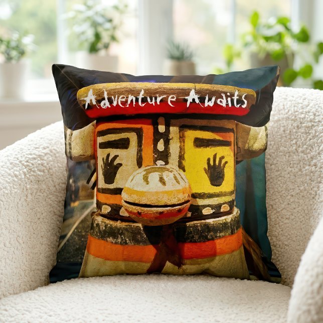 Kachina Doll Photo Adventure Awaits Bold Cute Throw Pillow (Creator Uploaded)