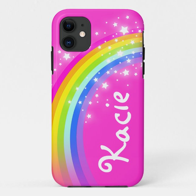 Kacie rainbow bright pink girls name iphone case (Back)