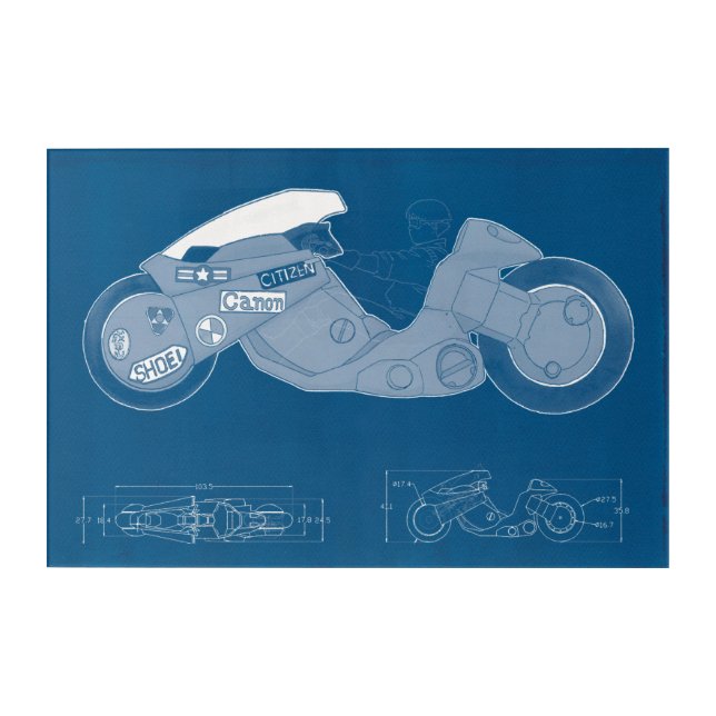 Kadeda motorcycle Akira blueprint map Acrylic Print (Front)