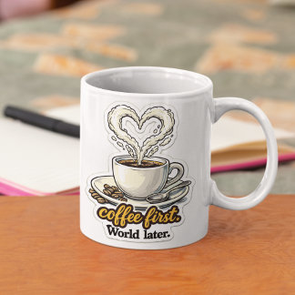 Kaffee zuerst Herz-Design Mug