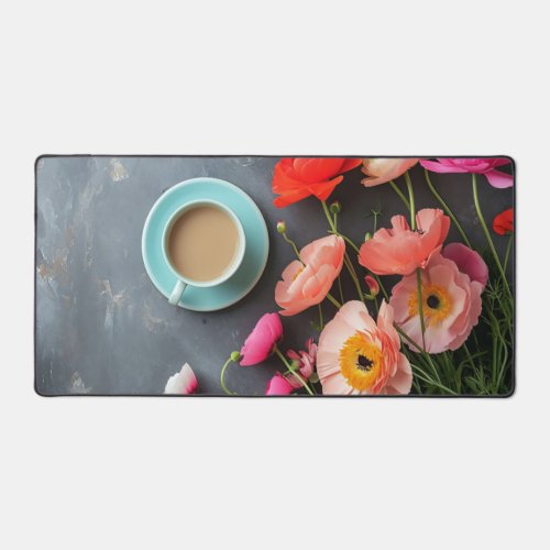 Kaffeetasse mit bunten Mohnblumen Desk Mat