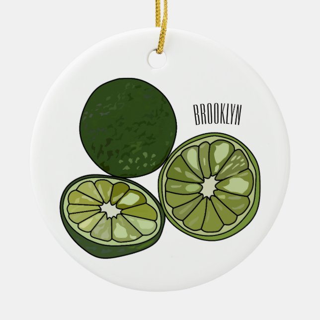 Kaffir lime cartoon illustration ceramic ornament (Front)