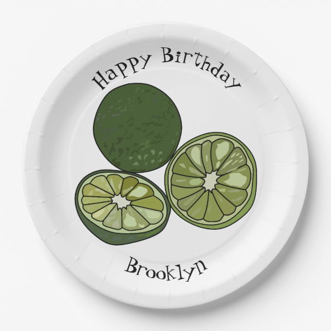 Kaffir lime cartoon illustration paper plates (Front)