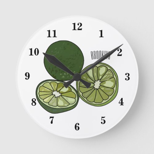 Kaffir lime cartoon illustration round clock