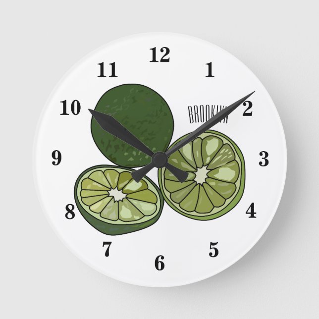 Kaffir lime cartoon illustration round clock (Front)