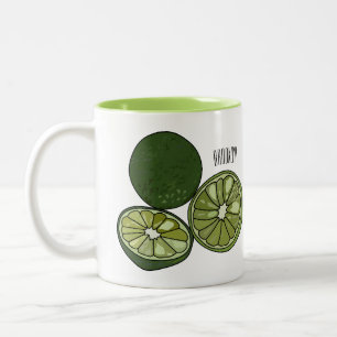 Kaffir lime cartoon illustration Two-Tone coffee mug