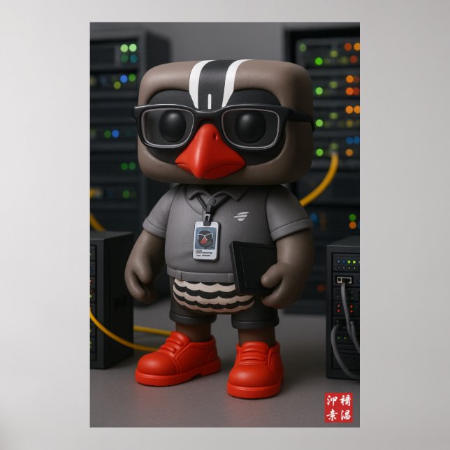 Kagu working at the data center poster (Front)