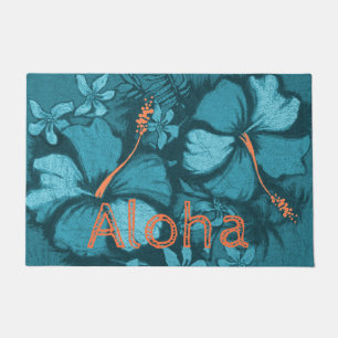 Kahala Hibiscus Hawaiian Lava Rock Aloha Teal Doormat