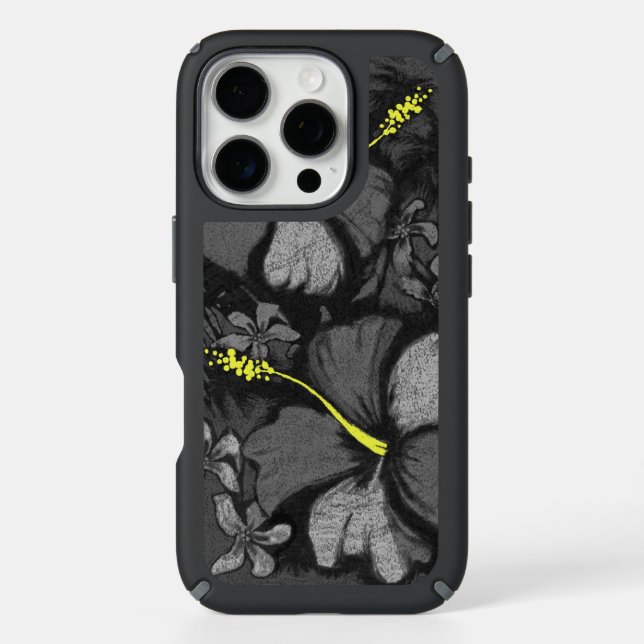Kahala Hibiscus Hawaiian Lava Rock Illustration Speck iPhone Case (Front)