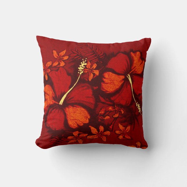 Kahala Hibiscus Hawaiian Tropical Square Pillows (Front)
