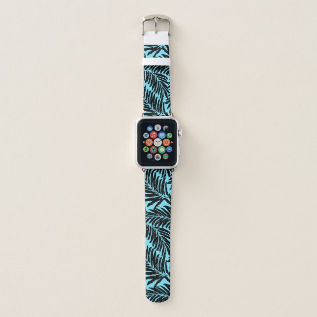 Kahanu Garden Hawaiian Palm Leaves - Aqua Apple Watch Band (Front)