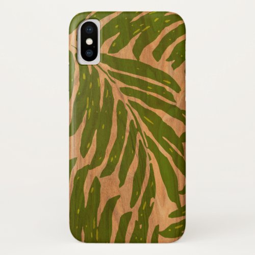 Kahanu Hawaiian Palm Faux Wood in Green iPhone X Case