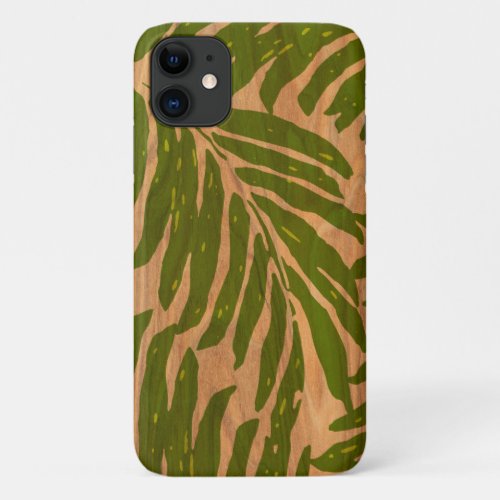 Kahanu Hawaiian Palm Faux Wood in Green iPhone 11 Case