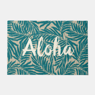 Kahanu Palms Hawaiian Faux Linen Texture Aloha Doormat