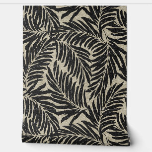 Kahanu Palms Hawaiian Faux Linen Texture- Black Wallpaper