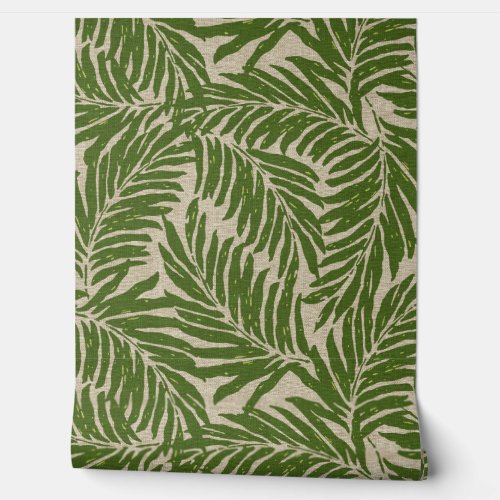 Kahanu Palms Hawaiian Faux Linen Texture_ Olive Wallpaper
