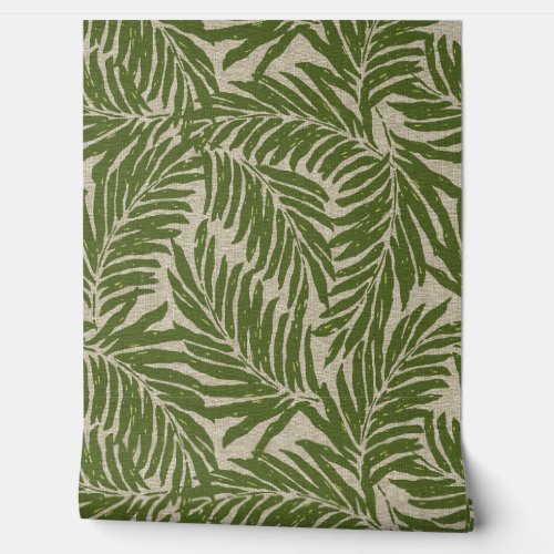 Kahanu Palms Hawaiian Faux Linen Texture_ Olive Wallpaper