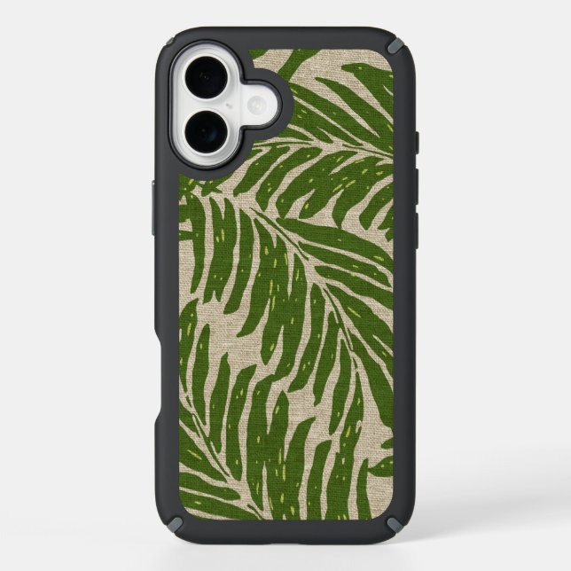 Kahanu Palms Hawaiian Faux Linen Texture Speck iPhone Case (Front)