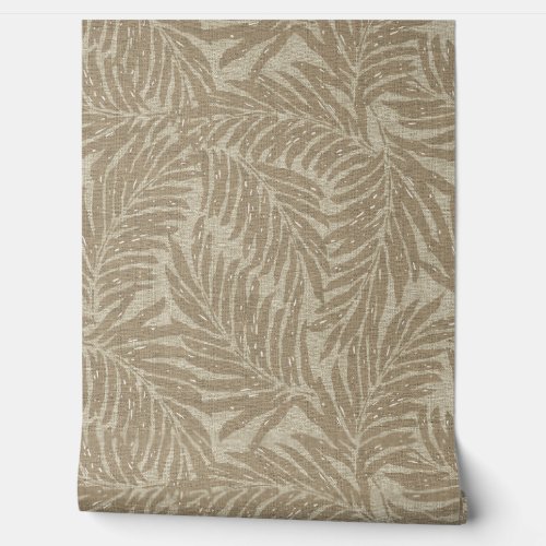 Kahanu Palms Hawaiian Faux Linen Texture_ Taupe Wallpaper