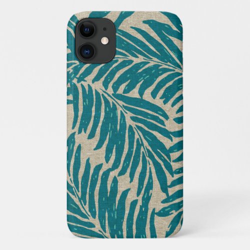 Kahanu Palms Hawaiian Faux Linen Texture Teal iPhone 11 Case