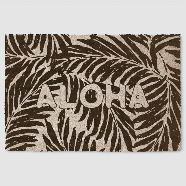 Kahanu Palms Hawaiian Leaf- Black Fiber Doormat (Front)
