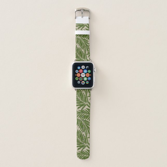 Kahanu Palms Hawaiian Linen Texture - Green Apple Watch Band (Front)