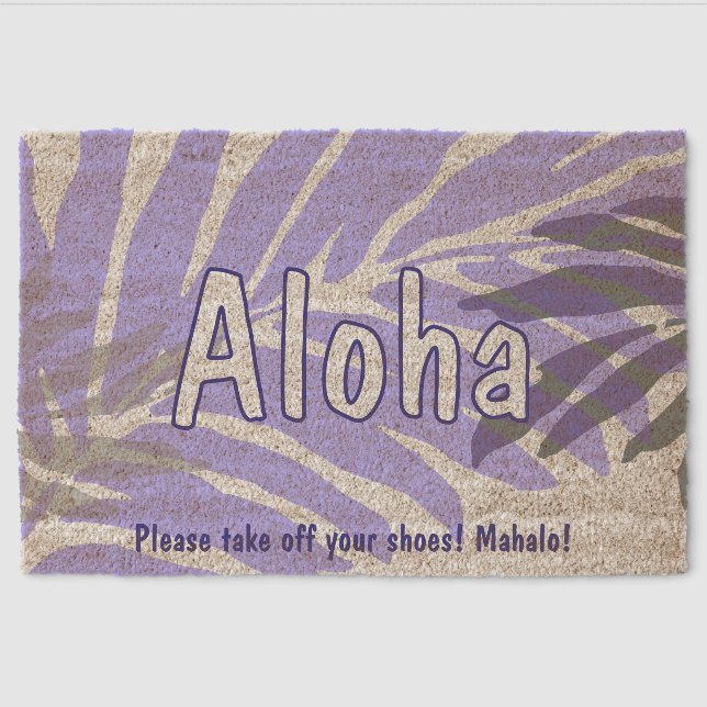 Kahanu Palms Hawaiian Oversized Leaves - Lavender Fiber Doormat (Front)