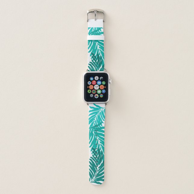 Kahanu Palms Hawaiian Palm Leaves - Peacock Apple Watch Band (Front)